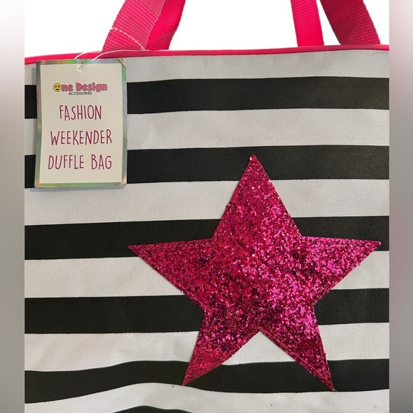Pink Star Striped Weekender Duffle Bag, NWT - Picture 2 of 4
